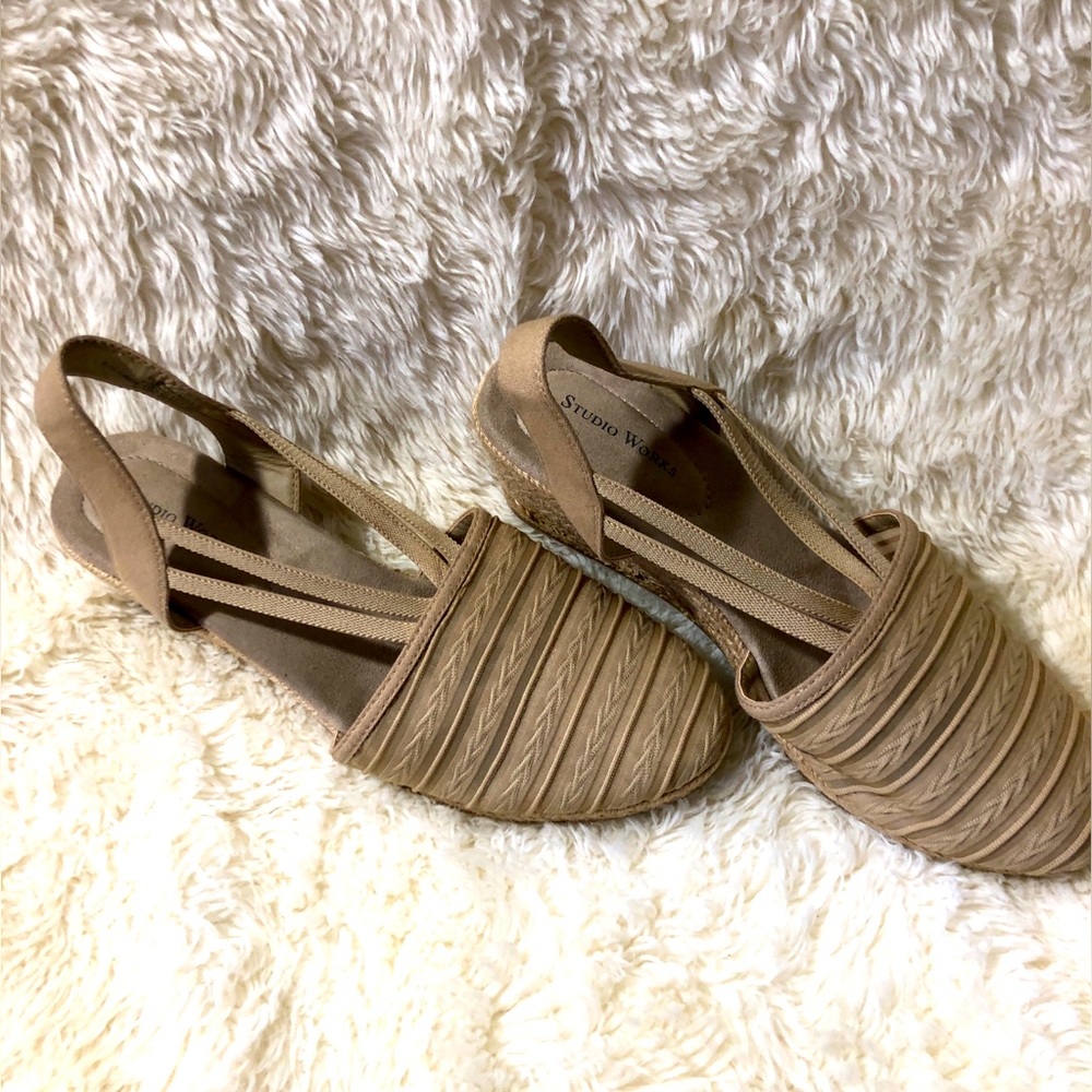 Studio Works Millie Tan Slingback Wedge Shoes size 11